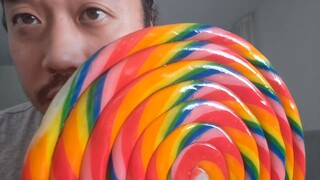 ASMR EATING LARGEST RAINBOW LOLLIPOP & AIR TRACING ENGLISH ALPHABET