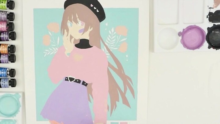 Quá trình tô màu nhân vật anime của họa sĩ minh họa bằng sơn bột màu khá đẹp mắt