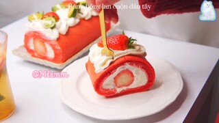 Bánh bông lan cuộn dâu tây siêu bắt mắt mà ngonn ❤️‍🔥🍓 #nauankhongkho