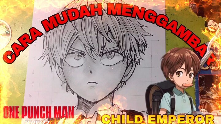 cara mudah menggambar anime one Punch man, child emperor