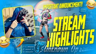 Important announcement!!!🤧 + stream highlights 😂 / PUBG MOBILE / UnknownOp