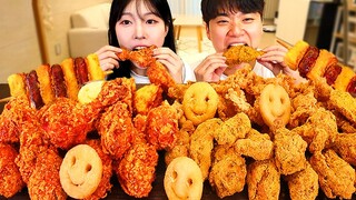 ASMR MUKBANG| 직접 만든 후라이드 치킨 뿌링클 치즈볼 치즈스틱 먹방 & 레시피 CRISPY FRIED CHICKEN AND CHEESE BALL EATING