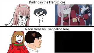 the chad evangelion vs the virgin darling in the franxx.