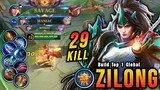 SAVAGE + 29 Kills!! New Zilong One Hit Build and Emblem!! - Build Top 1 Global Zilong ~ MLBB