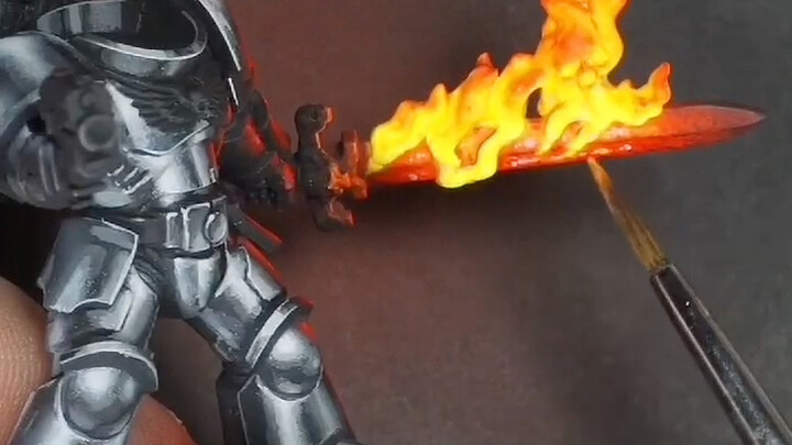 【elminiaturista】How to use a brush to paint the shape and light effect of fire