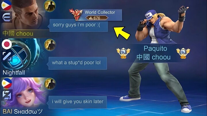 PAQUITO “NO SKIN” BUT WORLD COLLECTOR PRANK IN RANKED!!  - MLBB