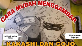 cara mudah menggambar anime Kakashi dan gojo