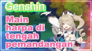 Main harpa di tengah pemandangan