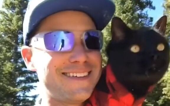 One person, one cat—eating, traveling, and sleeping together. Who says soulmates have to be the same