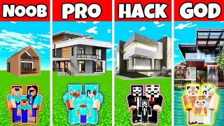 Minecraft: Family Modern Mansion Build Challenge - Noob vs Pro vs Hacker vs God / Animation