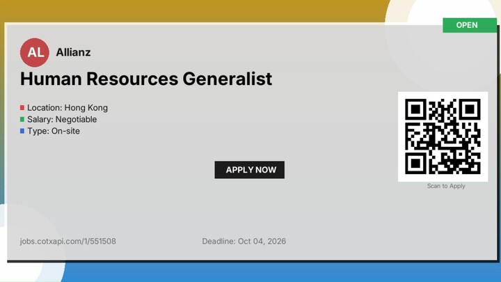 🇭🇰 Human Resources Generalist - Jobs in Hong Kong | Apply Now | CotxapiJobs