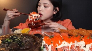 【ترجمة بوكي الصينية】لفائف سمك السلمون فوموفوجي، سوشي سمك السلمون، صوت الجمبري المقلي الحقيقي