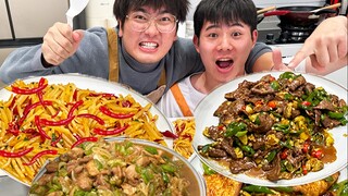 Before their roommates got off work, three brothers challenged each other to four spicy stir-fries a