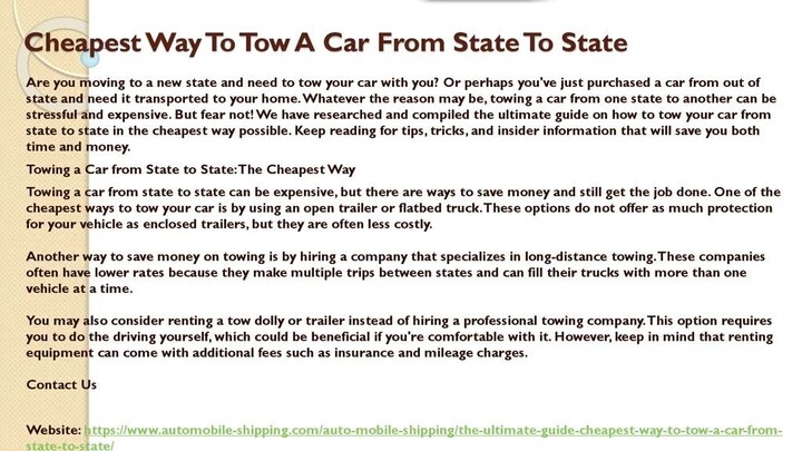 Cheapest Way To Tow A Car From State To State