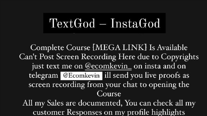 Text god - Insta god course is available at low cost intrested person's DM me yes on telegram