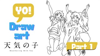 Draw Art Tenki No ko | Weathering with you (Part-1) Sketsa.