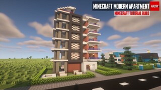 Modern apartment building with a rooftop pool in Minecraft