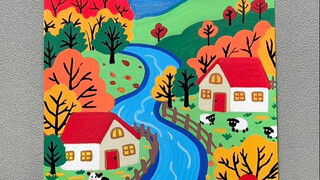 现在还有人不知道丙烯马克笔吗？和孩子一起用丙烯马克笔，画秋天的风景吧！#秋天主题画 #丙烯马克笔绘画 #创意美术 #儿童画