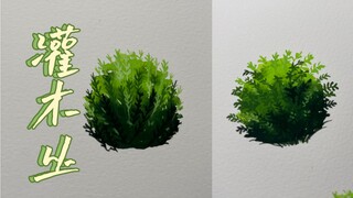不透明水彩｜灌木树丛｜画好风景画从小树丛开始～