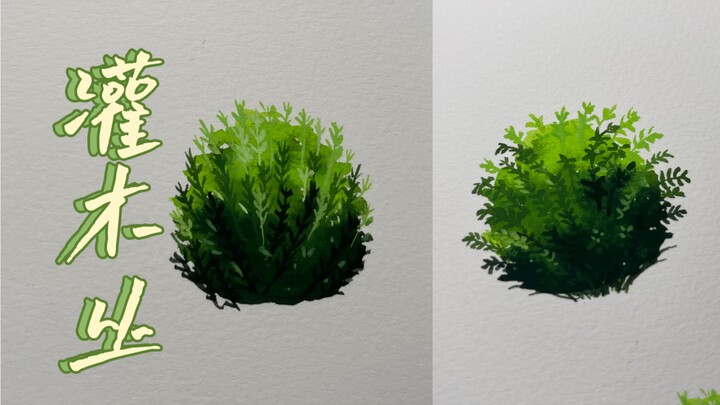 不透明水彩｜灌木树丛｜画好风景画从小树丛开始～