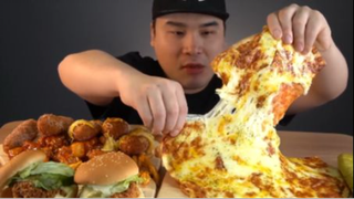 Thánh ăn hàn quốc mukbang ăn Gà Gangjeong, Cheese Pizza #mukbang #asmr