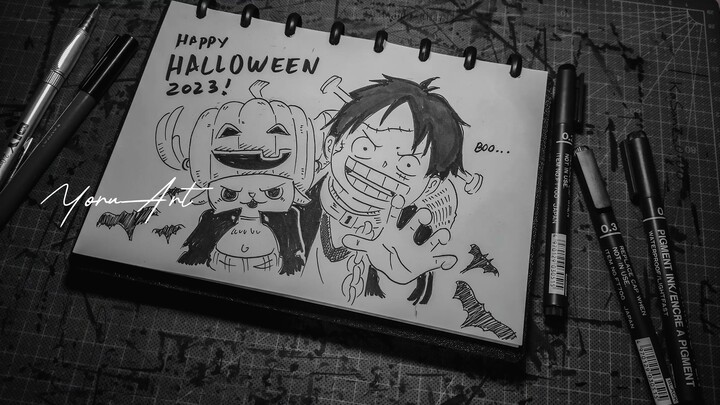 One Piece Happy Halloween 2023 - Speed Drawing Luffy & Chopper but is Horror | YoruArt