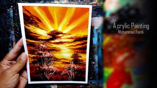 Cara Simpel Melukis Sunset || Acrylic Painting