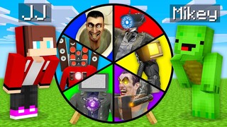 Mikey & JJ vs SPIN WHEEL WITH ALL SKIBIDI TOILET BOSSES in Minecraft - Maizen