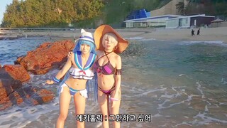 เบื้องหลังการถ่ายภาพคอสเพลย์ชุดว่ายน้ำของแองเจิลและคุระ ในกิจกรรมฤดูร้อนของเกมมือถือ "เดอะคิงออฟไฟท์