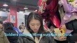 Soldiers surprise families after long separation. Soldiers coming home surprise in China.