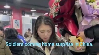 Soldiers surprise families after long separation. Soldiers coming home surprise in China.