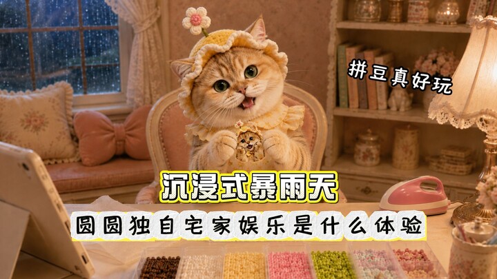 vlog丨Kucing yang tinggal sendiri, Yuanyuan, asyik menghabiskan hari hujan lebat dengan menyusun mani