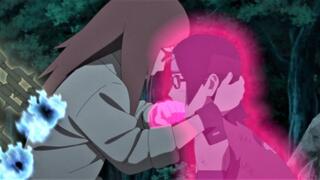 Karin saves Sarada using Uzumaki chain jutsu, The second person bites Karin's hand, Boruto vs Jugo