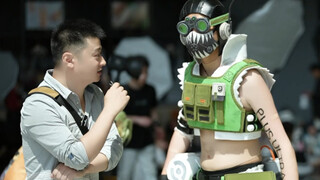 The male cosplayer at the comic convention is cool and hot.