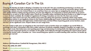 Buying A Canadian Car In The Us