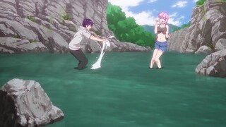 A boy and Girl playing water in the river