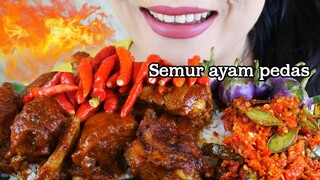 NIKMATNYA MAKAN SEMUR AYAM PEDAS, SAMBEL PETE PAKE KULITNYA | EATING SOUNDS