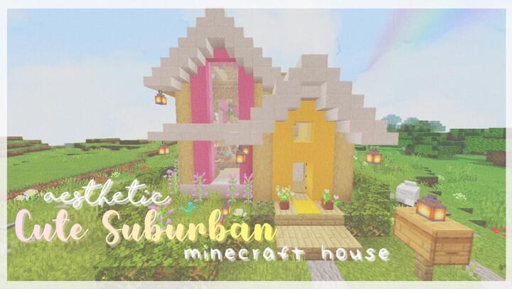 [mcpe] cute suburban house 🌸 ~ aesthetic minecraft speedbuild