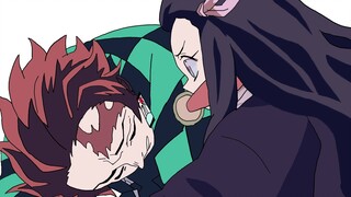 Infinite Train clip, Yadouko tries to wake Tanjirou with a head hammer