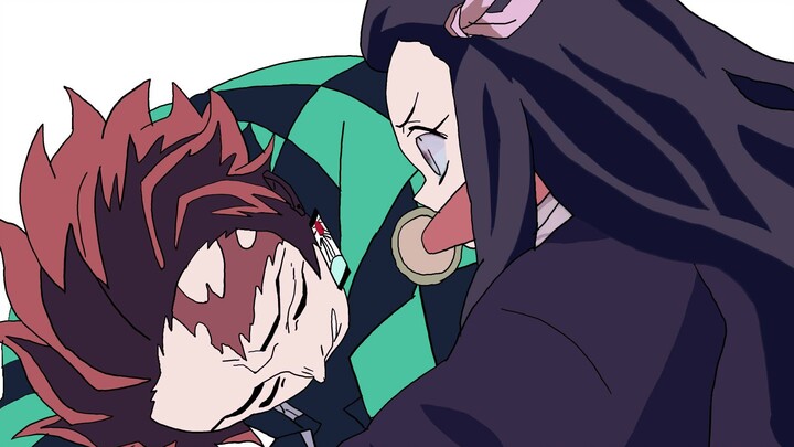 Infinite Train clip, Yadouko tries to wake Tanjirou with a head hammer
