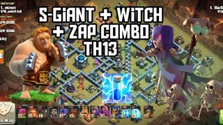 Strongest Troops! Super Giants + Witch + Zap Attack | TH13 Witch & S-Giant Attack Strategy