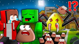 Mikey and JJ Save ALL POU Village from SPIDER POULINA in Minecraft - Maizen Journey