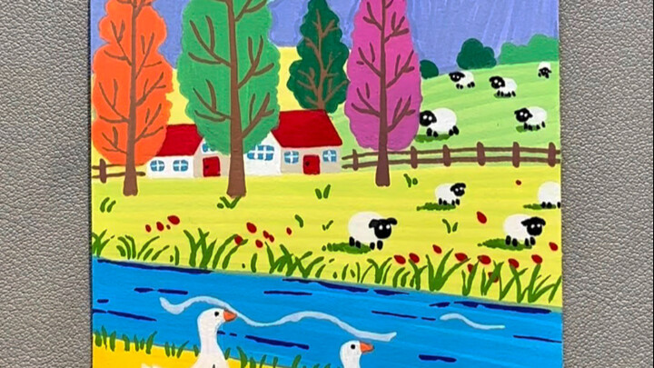 Chỉ cần có bút lông acrylic là bạn đã có thể vẽ bức tranh chủ đề phong cảnh "Mùa thu", vừa đẹp lại v