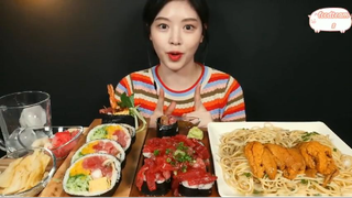 Maki cá ngừ và mì Ý trứng nhum phần 1 #anngonmoingay