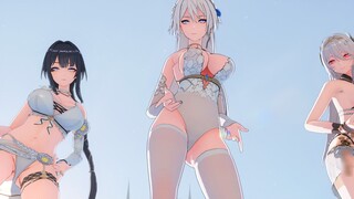 The big sister in swimsuit is watching