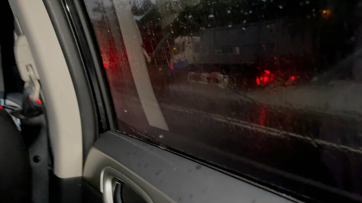 I went to work today and am heading home now—the rain is coming down hard.
