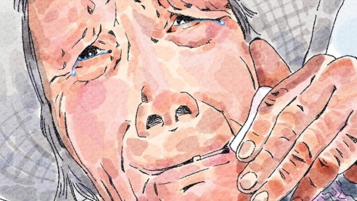 An elderly grandmother searches through trash bins under the scorching sun for something to drink. E