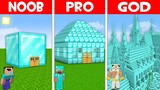 SECRET DIAMOND HOUSE BUILD CHALLENGE! DIAMOND BLOCK HOUSE vs DIAMOND CASTLE! Minecraft NOOB vs PRO!
