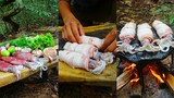 Roasted Octopus BBQ on Hot Stone Eating with Hot Chili Sauce So Yummy in Jungle - Cooking Squid bbq