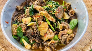 อ่อมเศษเนื้อเครื่องในใส่บักเขือ สูตรบ่ติดแข้ว มีแต่ติดใจ